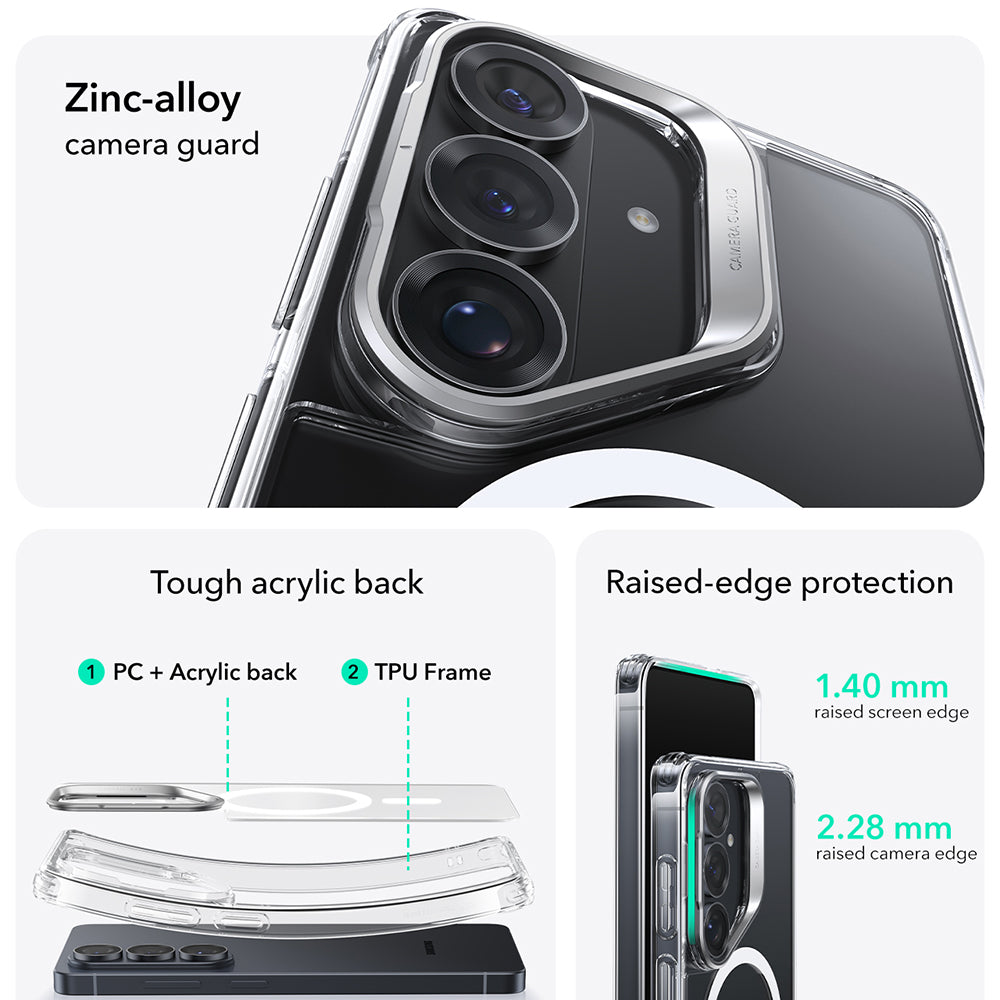 Funda MagSafe para Samsung Galaxy S26 S942, ESR, Classic Hybrid Kickstand, Transparente
