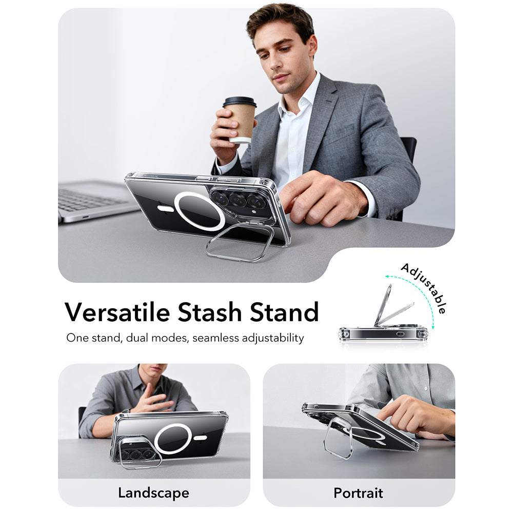 Funda MagSafe para Samsung Galaxy S26 S942, ESR, Classic Hybrid Kickstand, Transparente