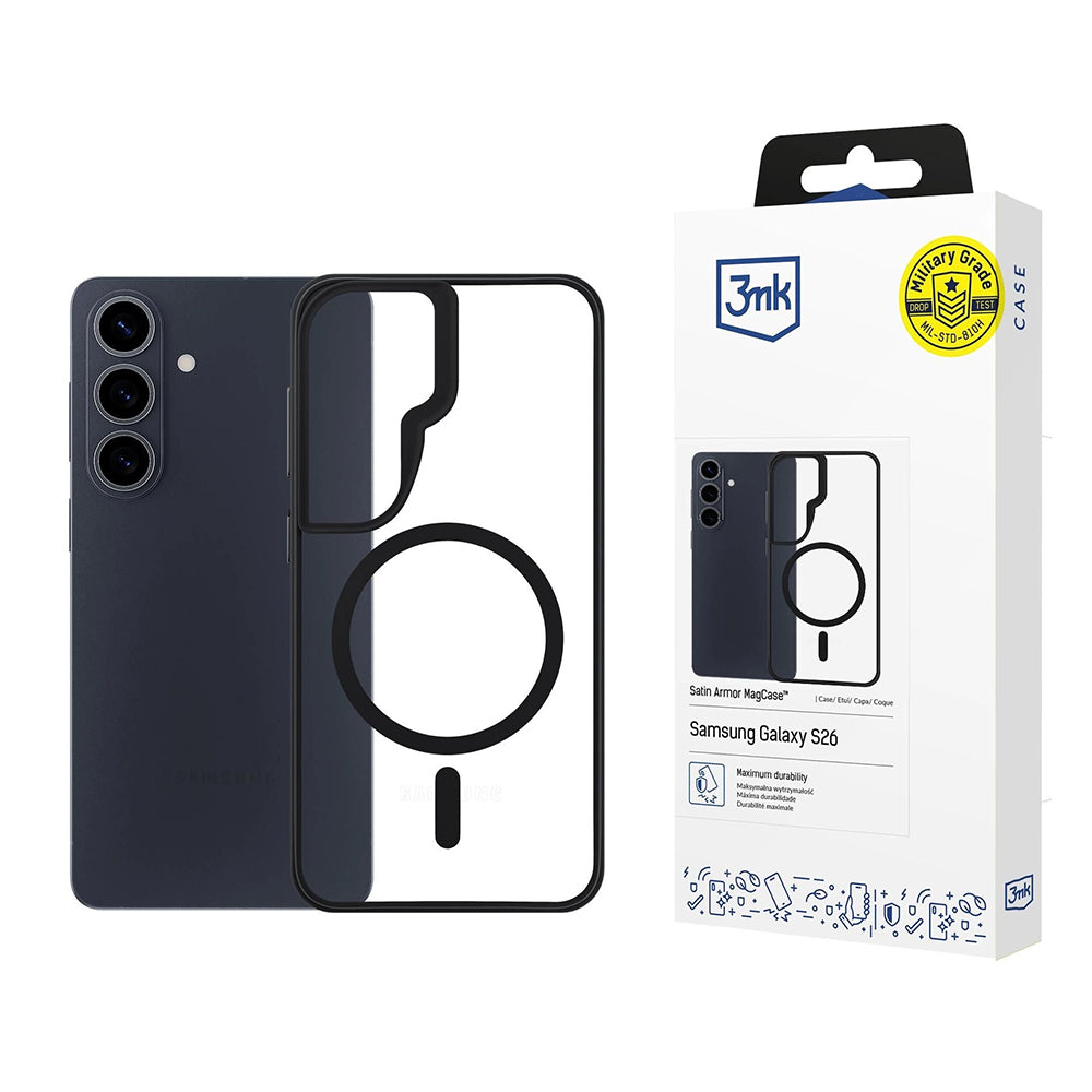 Funda MagSafe para Samsung Galaxy S26 Plus, 3MK, Satin Armor, Transparente