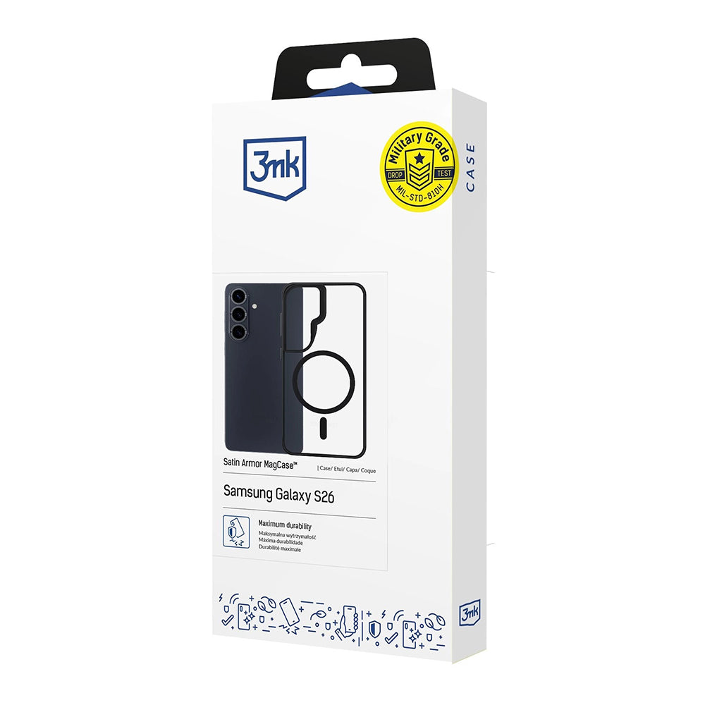 Funda MagSafe para Samsung Galaxy S26 Plus, 3MK, Satin Armor, Transparente