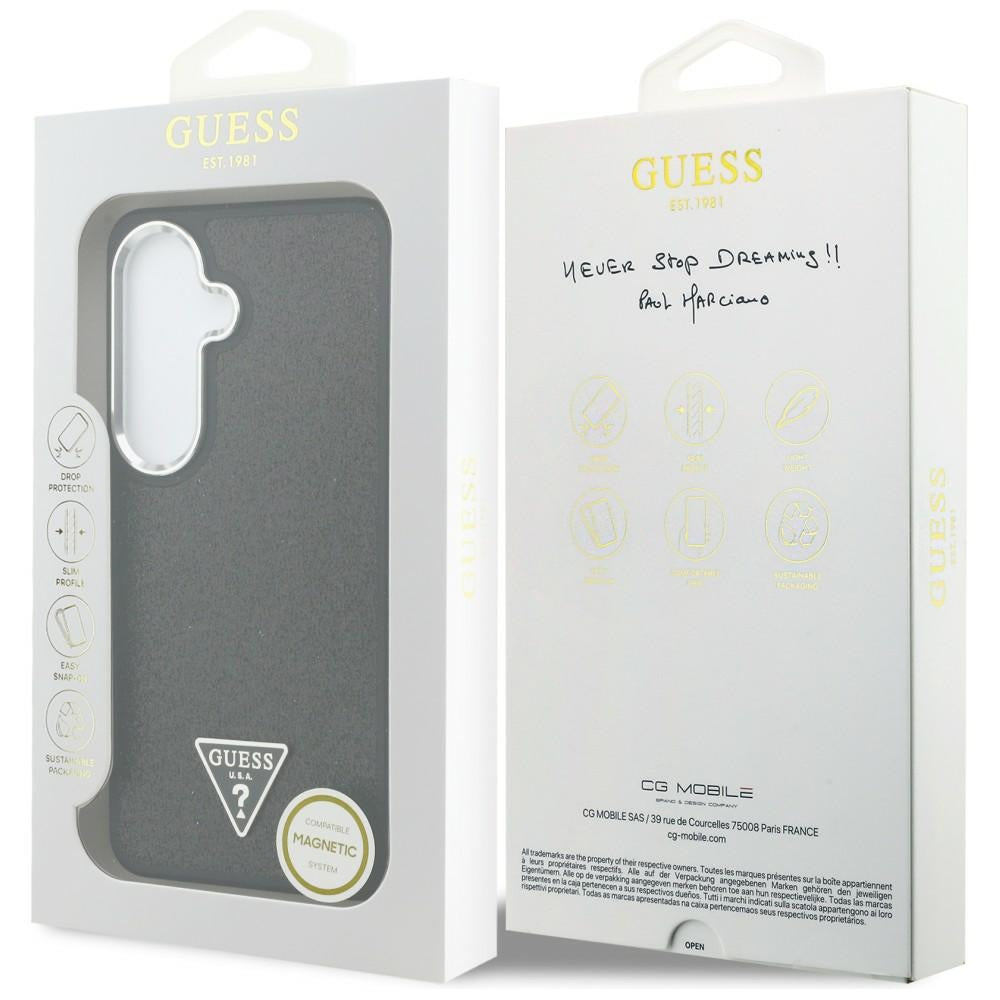 Funda MagSafe para Samsung Galaxy S26 Plus S947, Guess, Logo Triángulo con Purpurina Fija, Negra