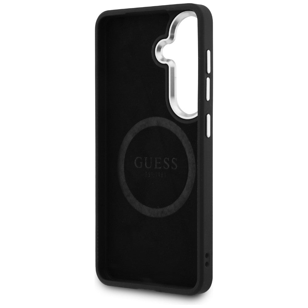 Funda MagSafe para Samsung Galaxy S26 Plus S947, Guess, Logo Triángulo con Purpurina Fija, Negra