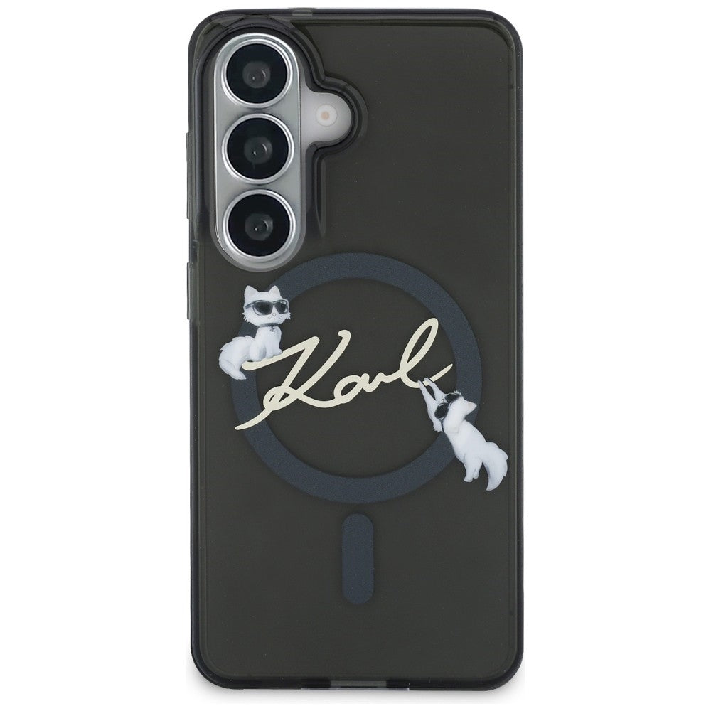 Funda MagSafe para Samsung Galaxy S26 Plus S947, Karl Lagerfeld, IML Choupette Karl Script Logo, Negra