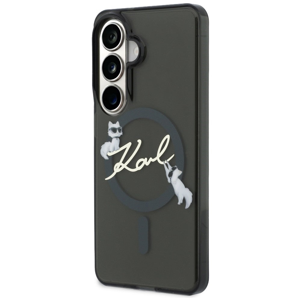 Funda MagSafe para Samsung Galaxy S26 Plus S947, Karl Lagerfeld, IML Choupette Karl Script Logo, Negra