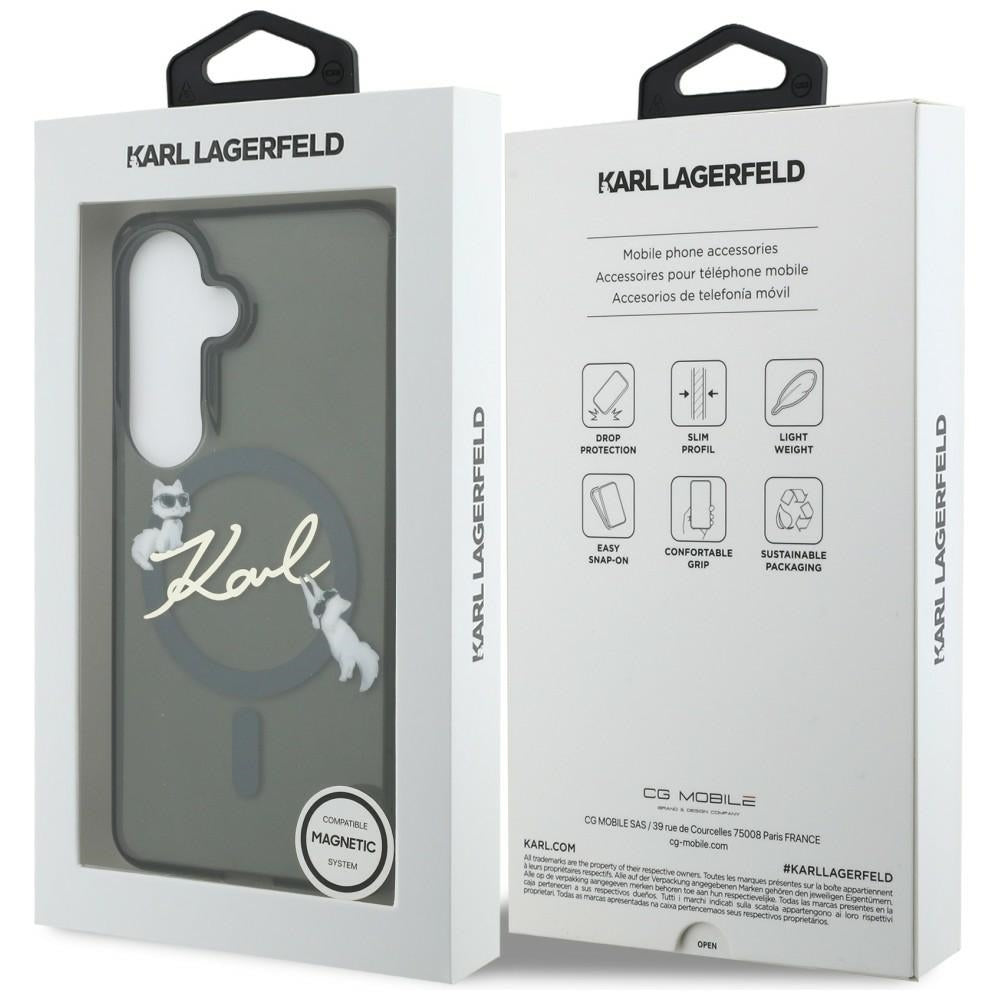 Funda MagSafe para Samsung Galaxy S26 Plus S947, Karl Lagerfeld, IML Choupette Karl Script Logo, Negra