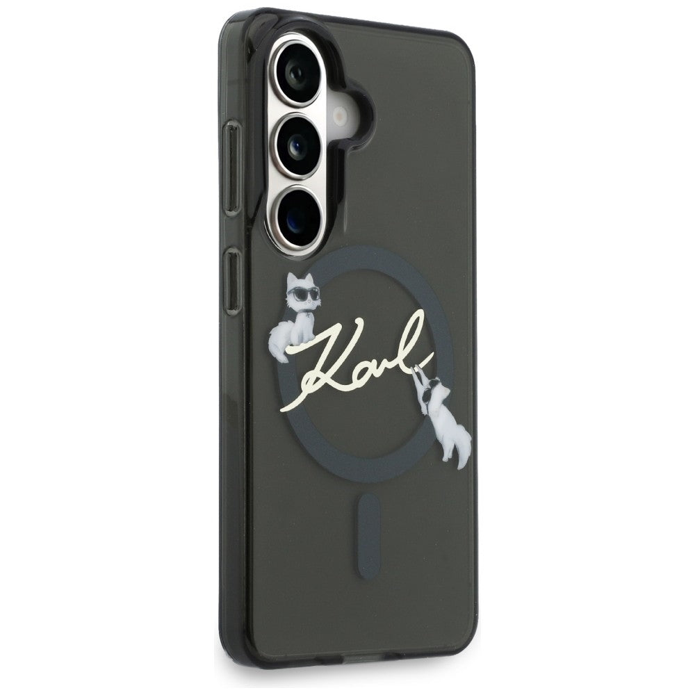 Funda MagSafe para Samsung Galaxy S26 Plus S947, Karl Lagerfeld, IML Choupette Karl Script Logo, Negra