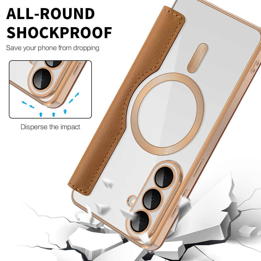 Funda MagSafe para Samsung Galaxy S26 Plus, Techsuit, SmartMag Book, Marrón