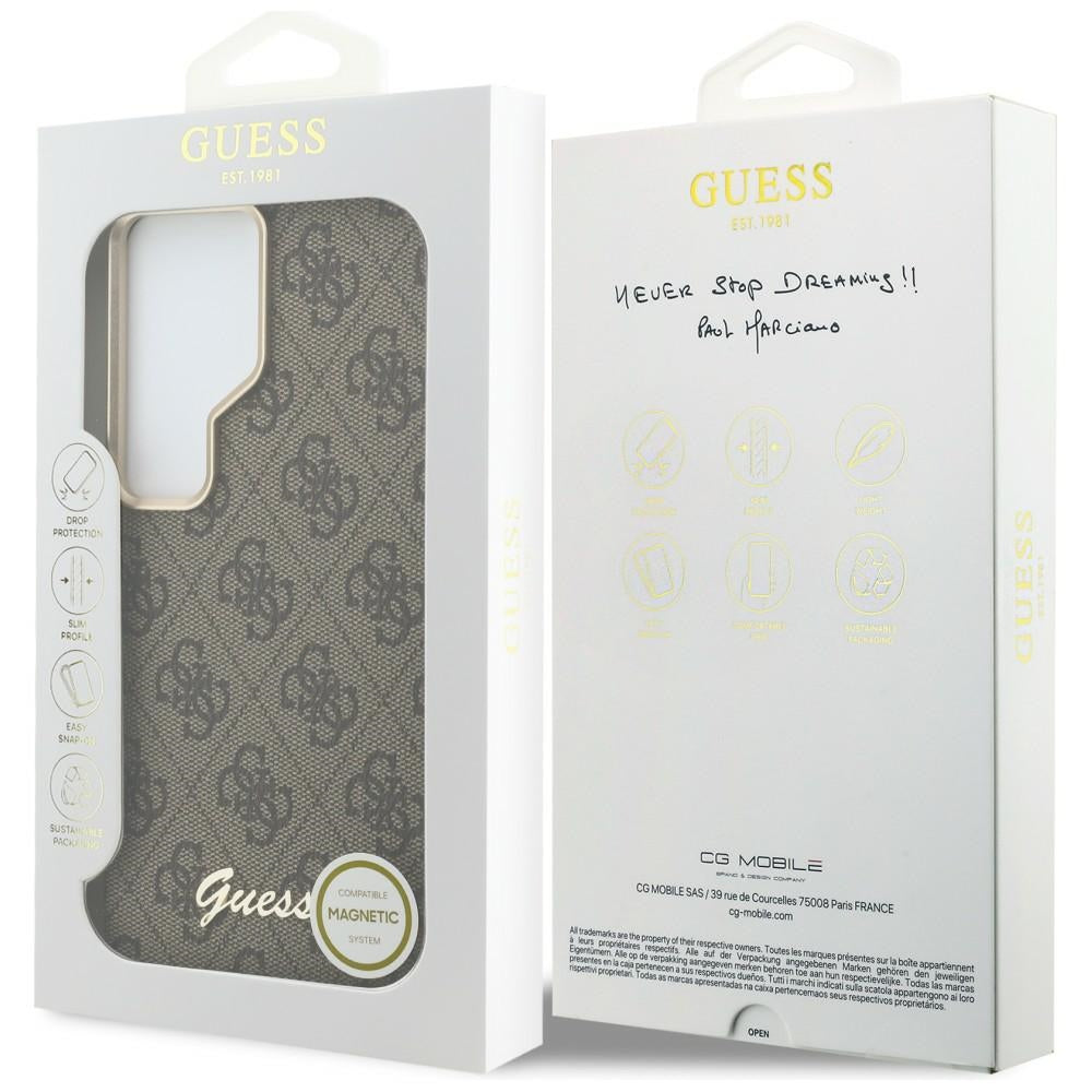Funda MagSafe para Samsung Galaxy S26 S942, Guess, 4G Script Logo, Marrón