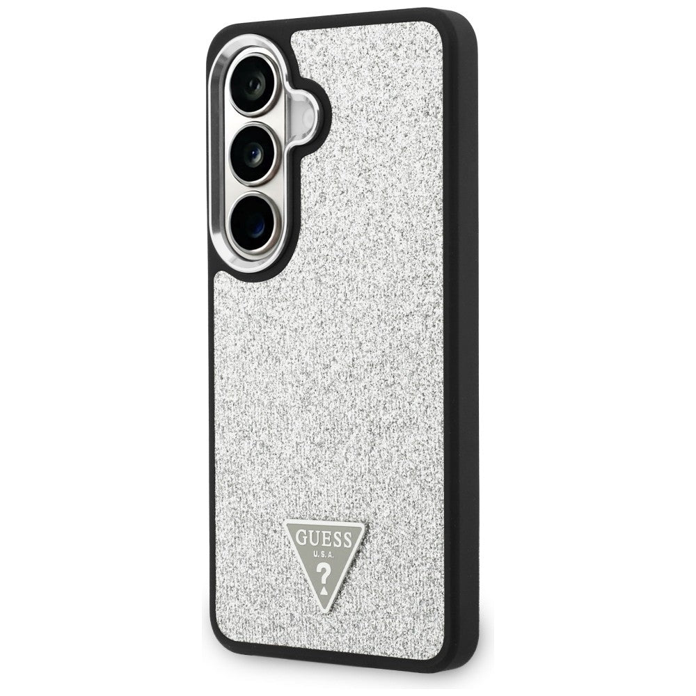 Funda MagSafe para Samsung Galaxy S26 S942, Guess, Logo Triángulo con Purpurina Fija, Plateada