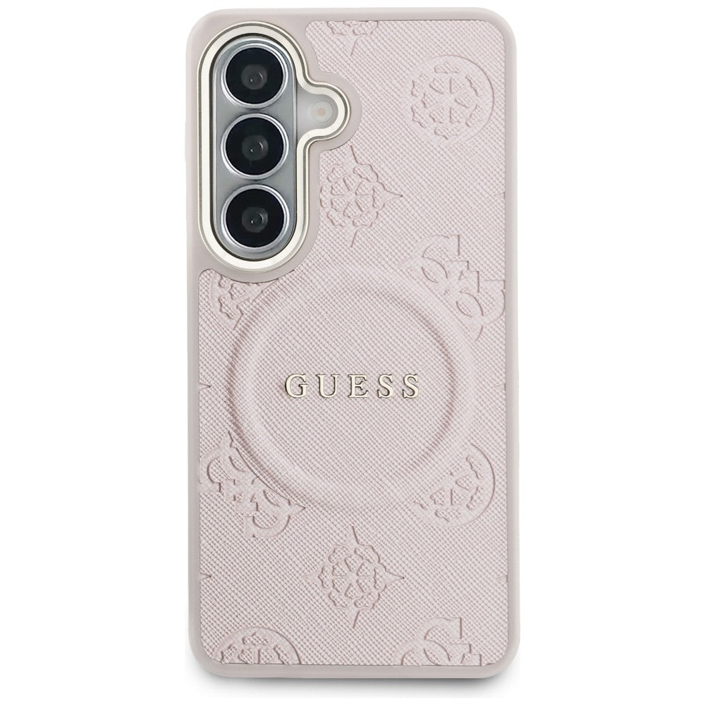 MagSafe Case for Samsung Galaxy S26 S942, Guess, Saffiano Peony Embossed Ring, Pink