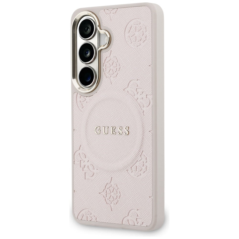 MagSafe Case for Samsung Galaxy S26 S942, Guess, Saffiano Peony Embossed Ring, Pink