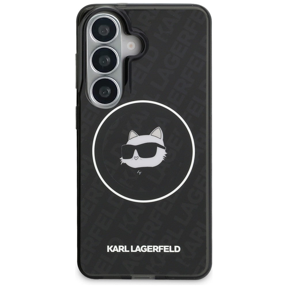 Funda MagSafe para Samsung Galaxy S26 S942, Karl Lagerfeld, IML Choupette Head on KL Repeated Logo, Negra