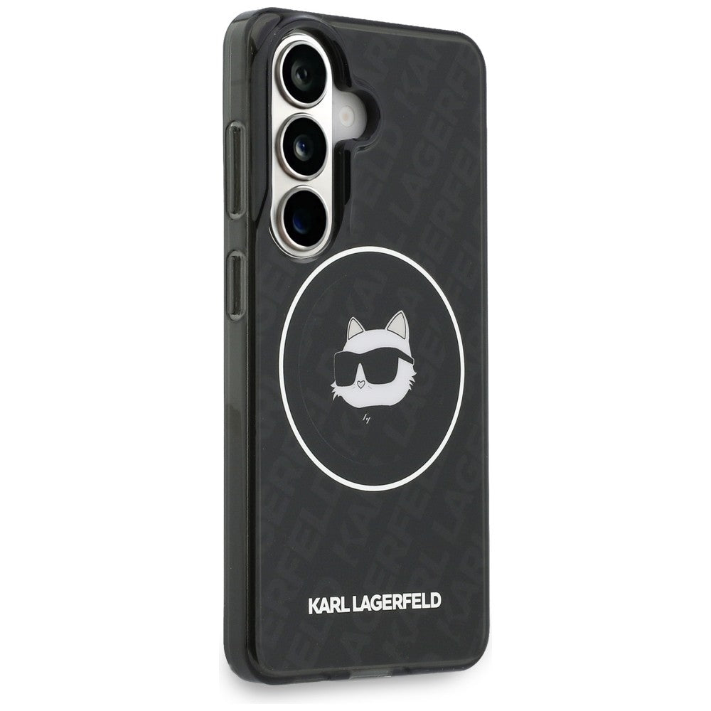 Funda MagSafe para Samsung Galaxy S26 S942, Karl Lagerfeld, IML Choupette Head on KL Repeated Logo, Negra