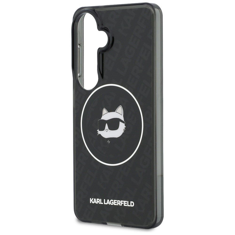 Funda MagSafe para Samsung Galaxy S26 S942, Karl Lagerfeld, IML Choupette Head on KL Repeated Logo, Negra