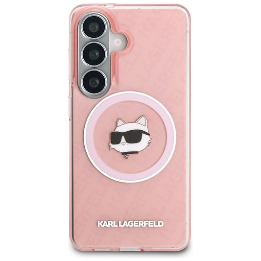 Funda MagSafe para Samsung Galaxy S26 S942, Karl Lagerfeld, IML Choupette Head on KL Repeated Logo, Rosa