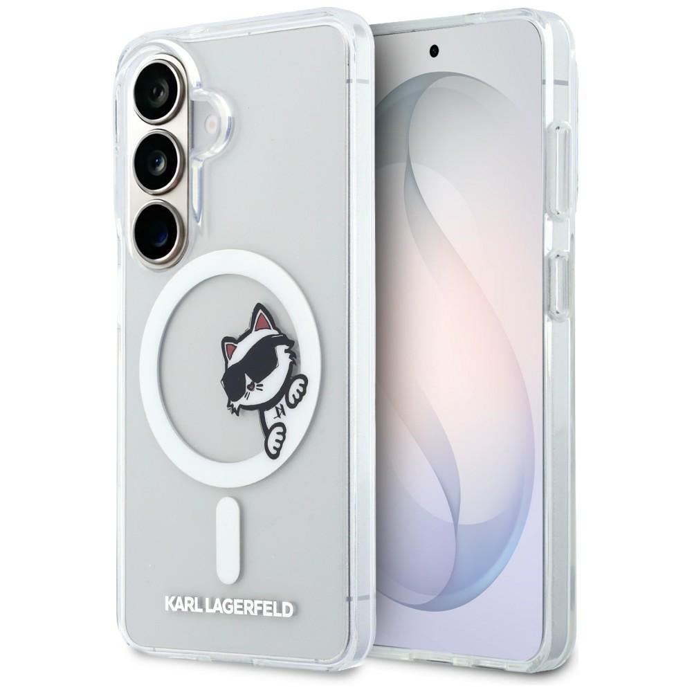 Funda MagSafe para Samsung Galaxy S26 S942, Karl Lagerfeld, IML Choupette Peekaboo Logo, Blanca