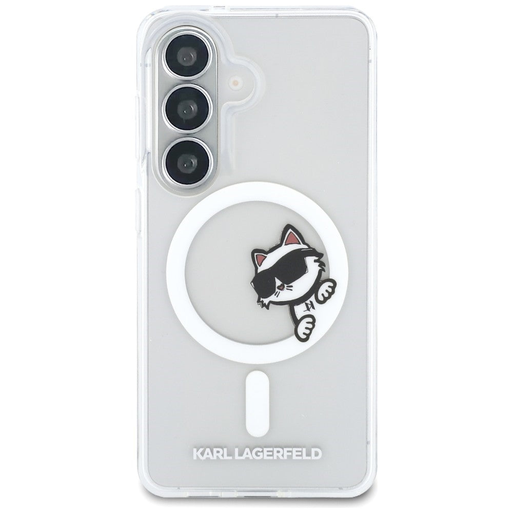 Funda MagSafe para Samsung Galaxy S26 S942, Karl Lagerfeld, IML Choupette Peekaboo Logo, Blanca