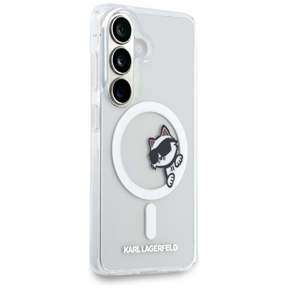 Funda MagSafe para Samsung Galaxy S26 S942, Karl Lagerfeld, IML Choupette Peekaboo Logo, Blanca