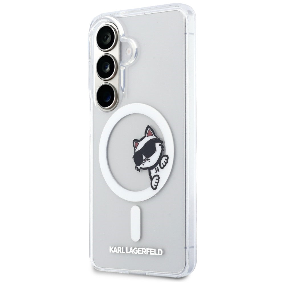 Funda MagSafe para Samsung Galaxy S26 S942, Karl Lagerfeld, IML Choupette Peekaboo Logo, Blanca