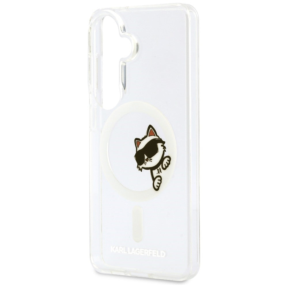 Funda MagSafe para Samsung Galaxy S26 S942, Karl Lagerfeld, IML Choupette Peekaboo Logo, Blanca