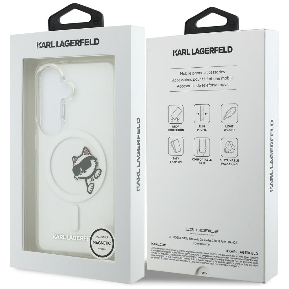 Funda MagSafe para Samsung Galaxy S26 S942, Karl Lagerfeld, IML Choupette Peekaboo Logo, Blanca