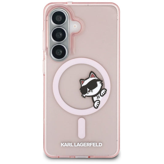 Funda MagSafe para Samsung Galaxy S26 S942, Karl Lagerfeld, IML Choupette Peekaboo Logo, Rosa
