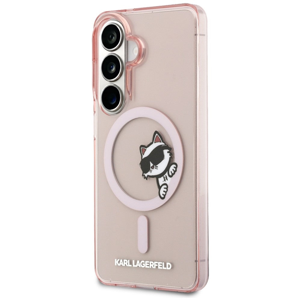 Funda MagSafe para Samsung Galaxy S26 S942, Karl Lagerfeld, IML Choupette Peekaboo Logo, Rosa