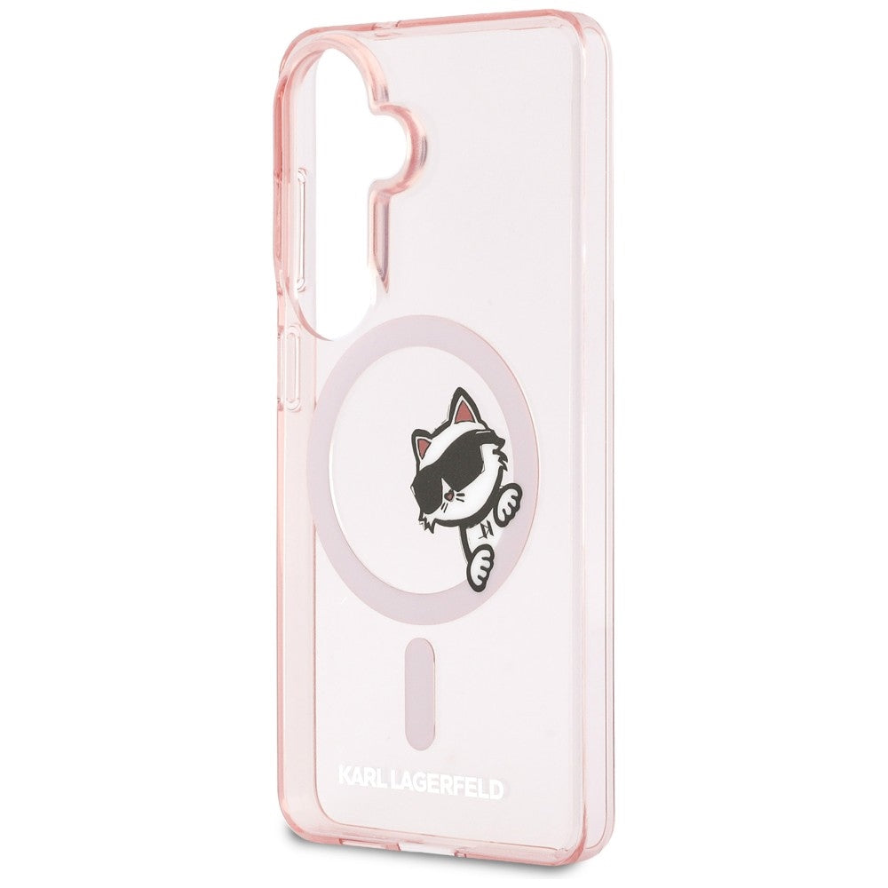 Funda MagSafe para Samsung Galaxy S26 S942, Karl Lagerfeld, IML Choupette Peekaboo Logo, Rosa