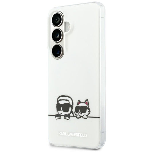 Funda MagSafe para Samsung Galaxy S26 S942, Karl Lagerfeld, IML Karl & Choupette Peekaboo Logo, Blanca.