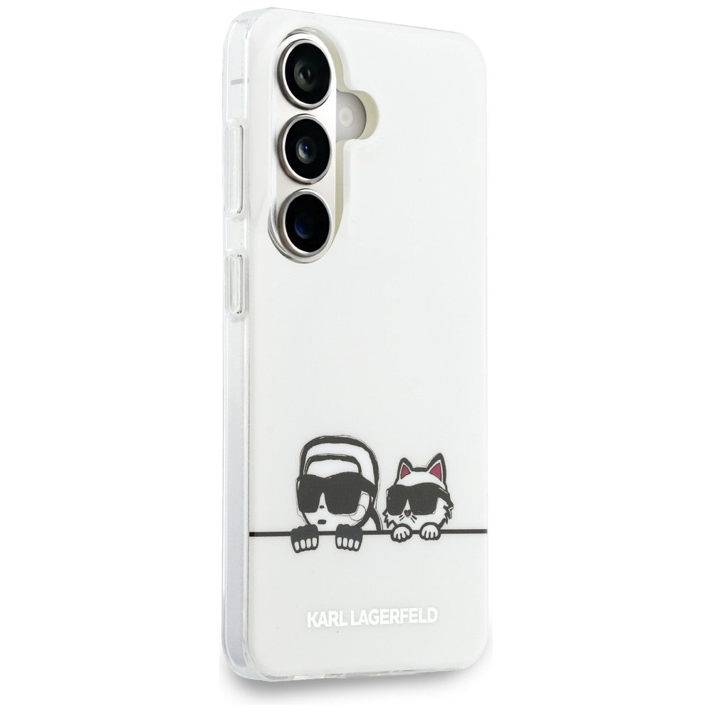 Funda MagSafe para Samsung Galaxy S26 S942, Karl Lagerfeld, IML Karl & Choupette Peekaboo Logo, Blanca.