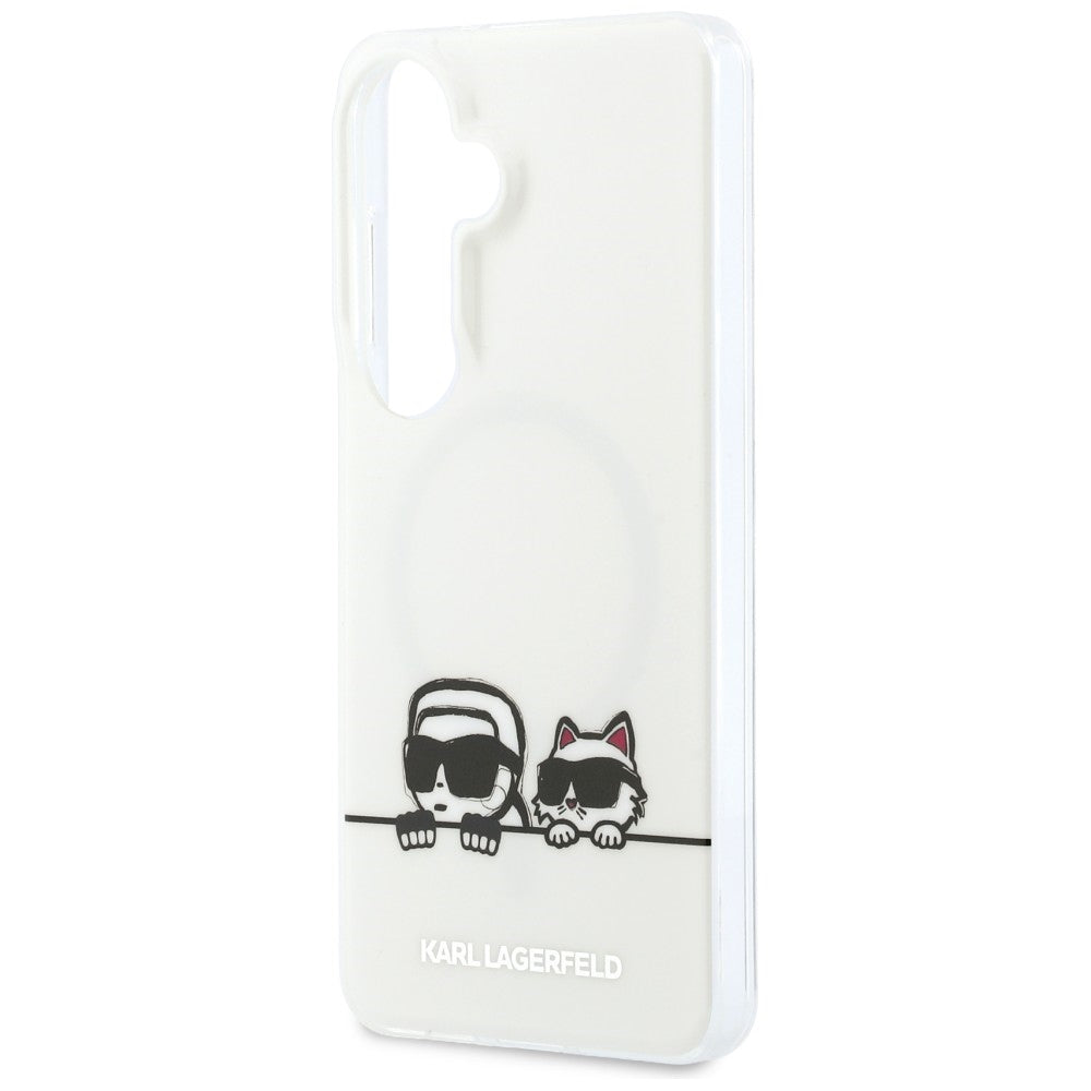 Funda MagSafe para Samsung Galaxy S26 S942, Karl Lagerfeld, IML Karl & Choupette Peekaboo Logo, Blanca.
