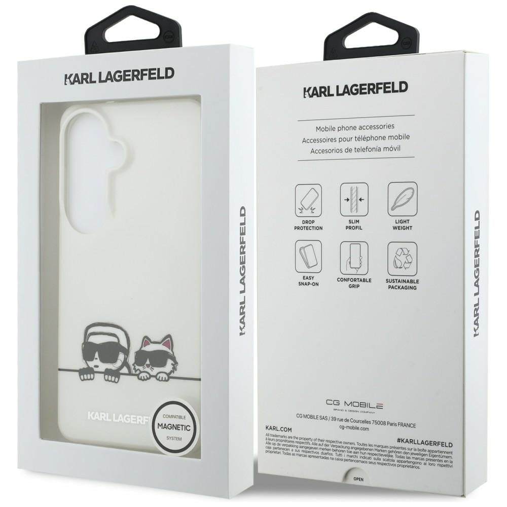 Funda MagSafe para Samsung Galaxy S26 S942, Karl Lagerfeld, IML Karl & Choupette Peekaboo Logo, Blanca.