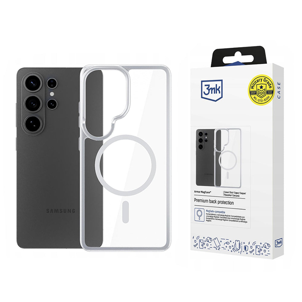 Funda MagSafe para Samsung Galaxy S26 Ultra S948, 3MK, Armor MagCase, Transparente