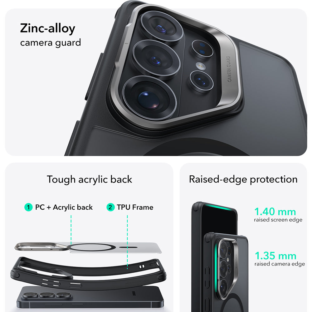 Funda MagSafe para Samsung Galaxy S26 Ultra S948, ESR, Classic Hybrid Kickstand, Negra Satinada