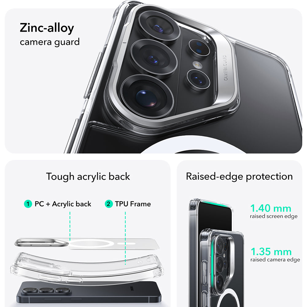 Funda MagSafe para Samsung Galaxy S26 Ultra S948, ESR, Classic Hybrid Kickstand, Transparente