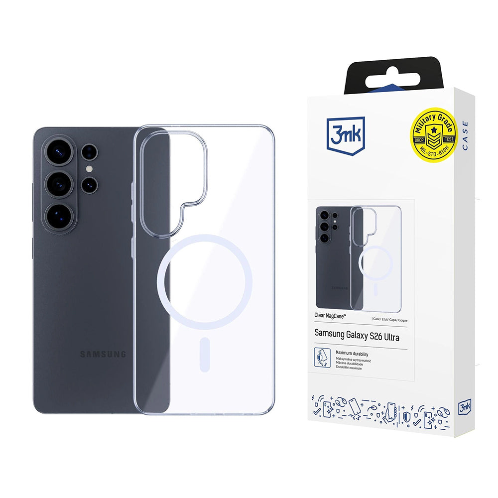 Funda MagSafe para Samsung Galaxy S26 Ultra S948, 3MK, Clear MagCase, Transparente