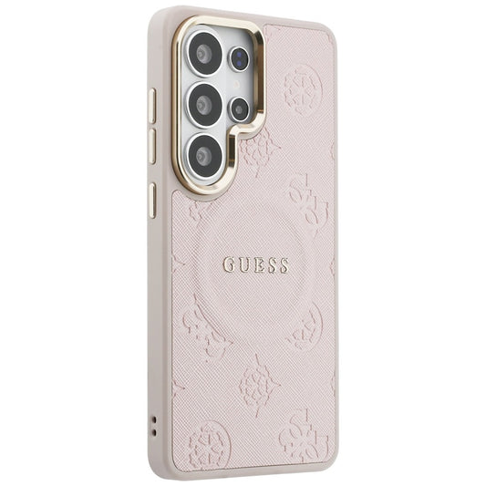 Funda MagSafe para Samsung Galaxy S26 Ultra S948, Guess, Saffiano Peony Embossed Ring, Rosa