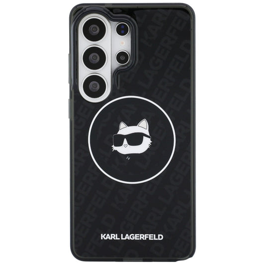 Funda MagSafe para Samsung Galaxy S26 Ultra S948, Karl Lagerfeld, IML Choupette Head on KL Repeated Logo, Negra