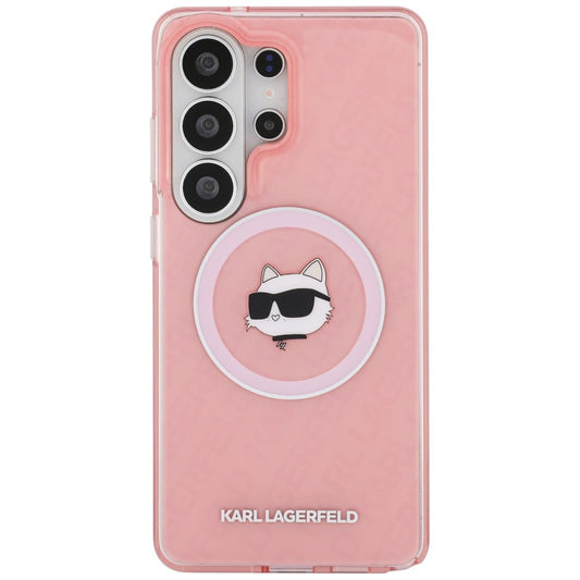 Funda MagSafe para Samsung Galaxy S26 Ultra S948, Karl Lagerfeld, IML Choupette Head on KL Repeated Logo, Rosa