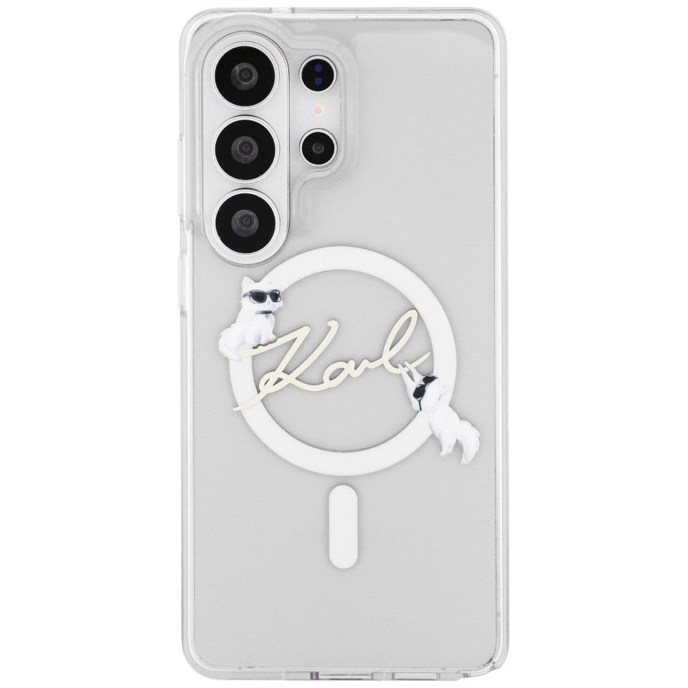 Funda MagSafe para Samsung Galaxy S26 Ultra S948, Karl Lagerfeld, IML Choupette Karl Script Logo, Blanca