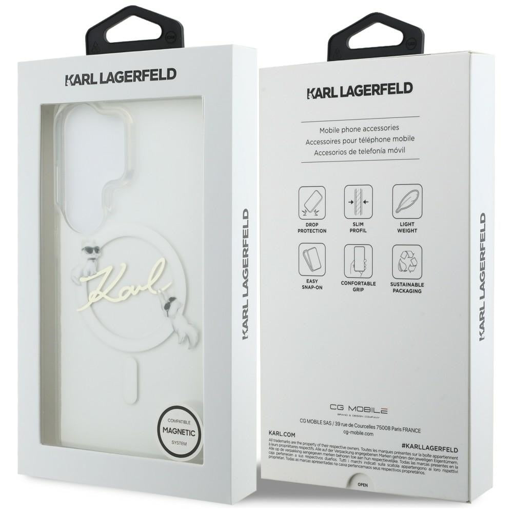 Funda MagSafe para Samsung Galaxy S26 Ultra S948, Karl Lagerfeld, IML Choupette Karl Script Logo, Blanca