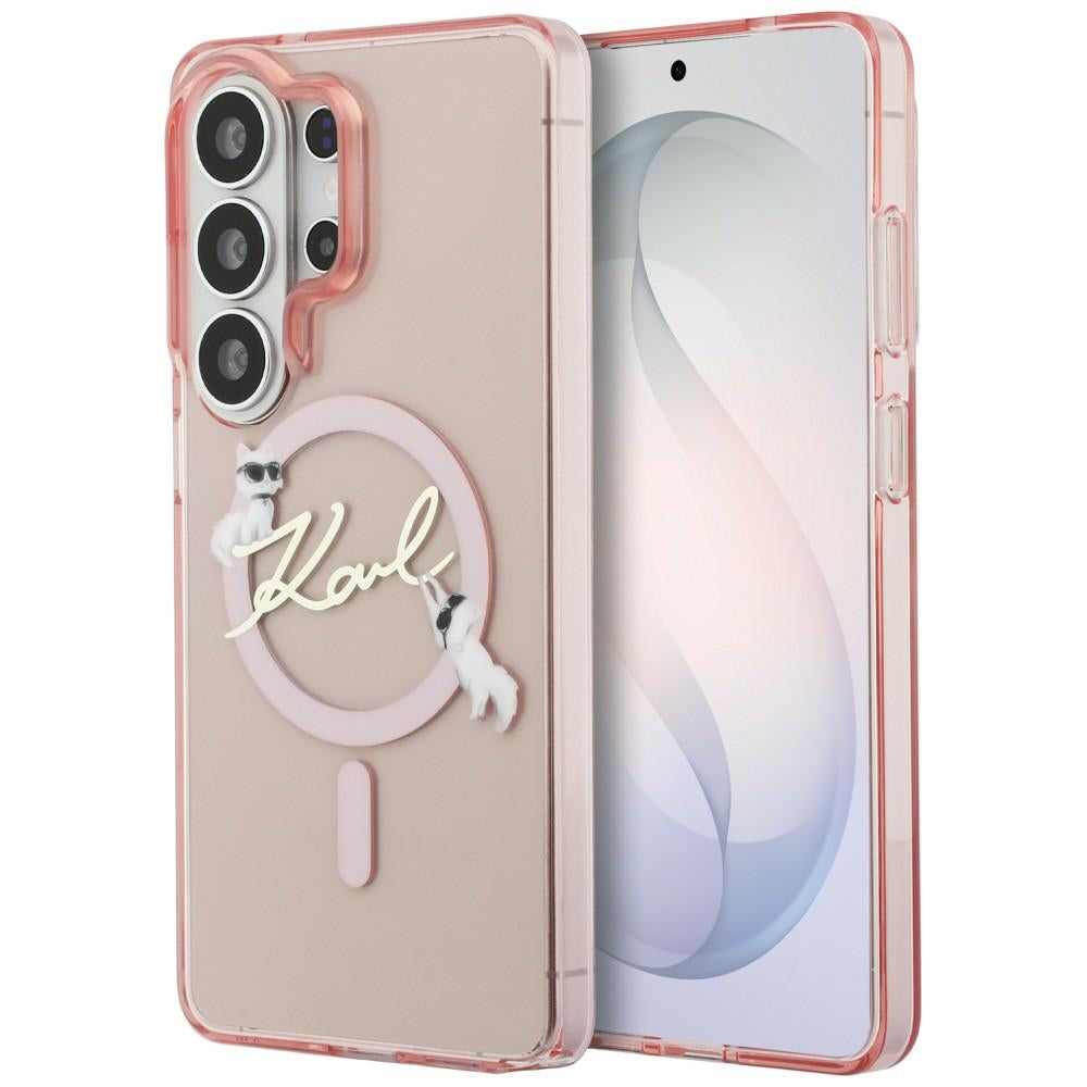 Funda MagSafe para Samsung Galaxy S26 Ultra S948, Karl Lagerfeld, IML Choupette Karl Script Logo, Rosa