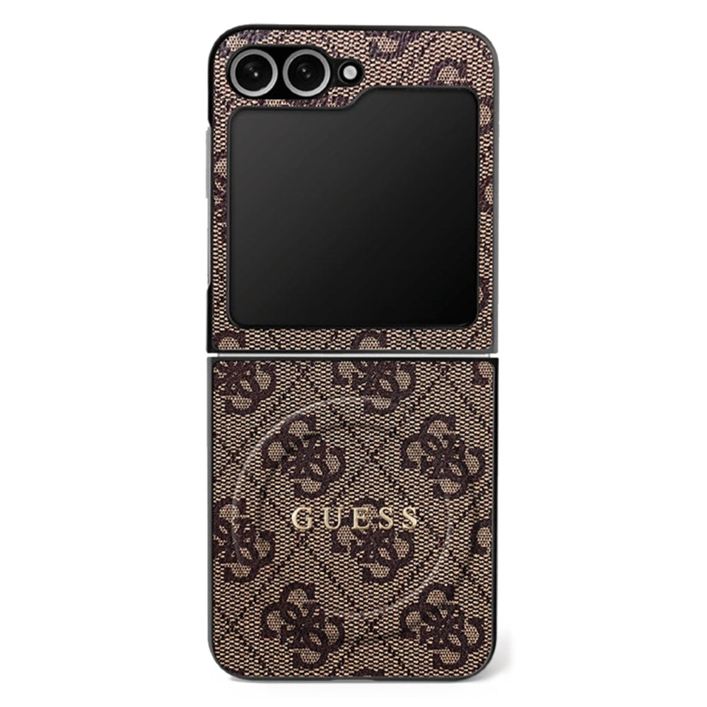 Funda MagSafe para Samsung Galaxy Z Flip7 F766, Guess, Colección 4G, Marrón