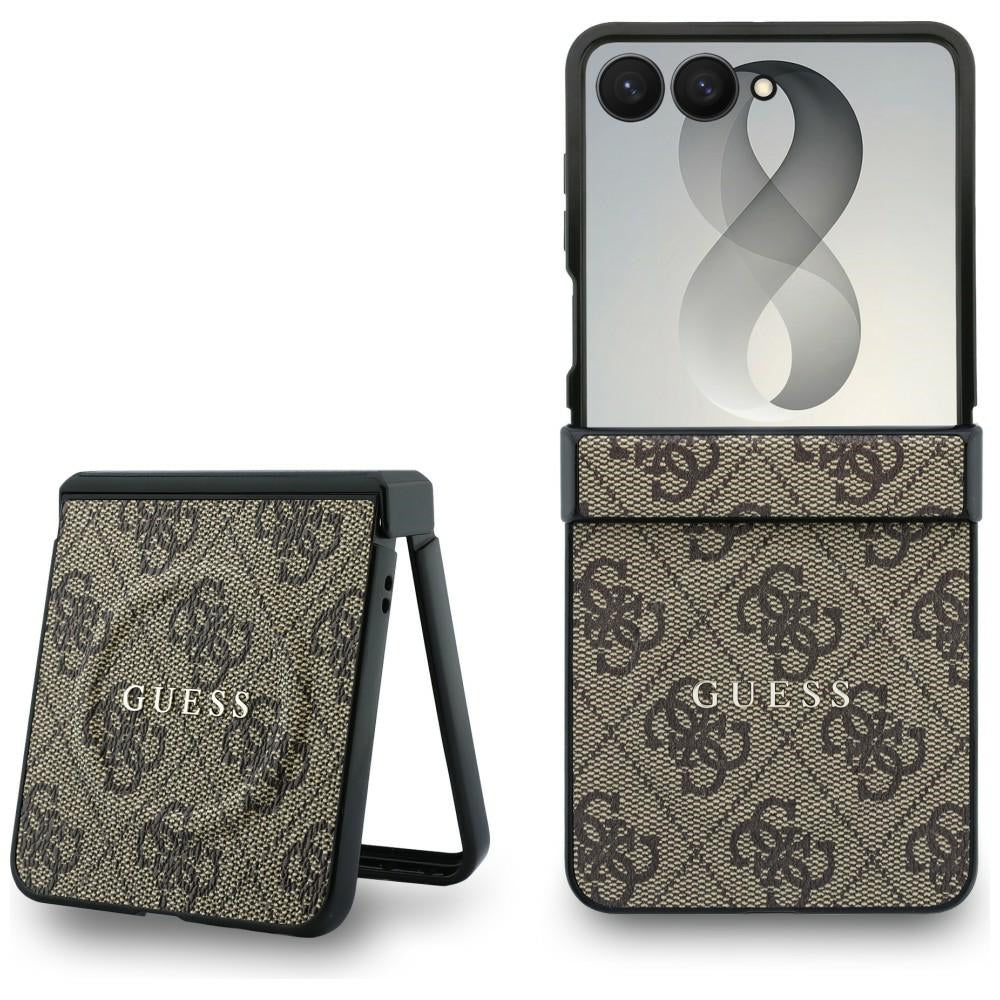 Funda MagSafe para Samsung Galaxy Z Flip8 F776, Guess, 4G Leather Classic, Marrón
