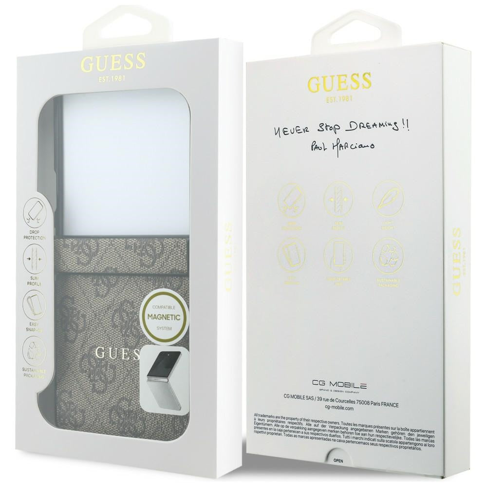 Funda MagSafe para Samsung Galaxy Z Flip8 F776, Guess, 4G Leather Classic, Marrón