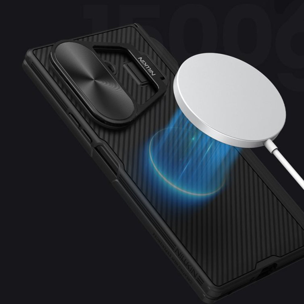 Funda MagSafe para Samsung Galaxy Z Fold7 F966, Nillkin, CamShield Prop con cubierta metálica para lente y soporte para S-Pen, Negra