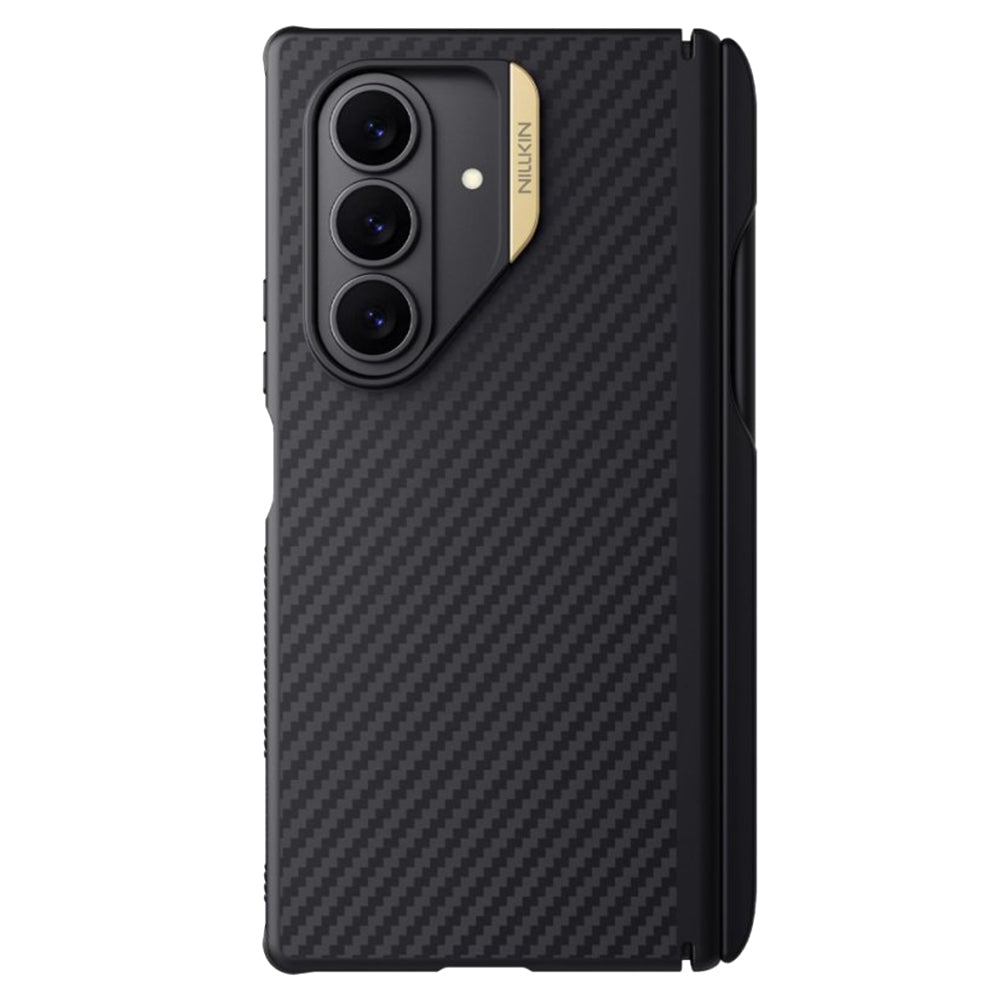 Funda MagSafe para Samsung Galaxy Z Fold7 F966, Nillkin, Synthetic Fiber Pro con soporte para S-Pen, Negra Dorada