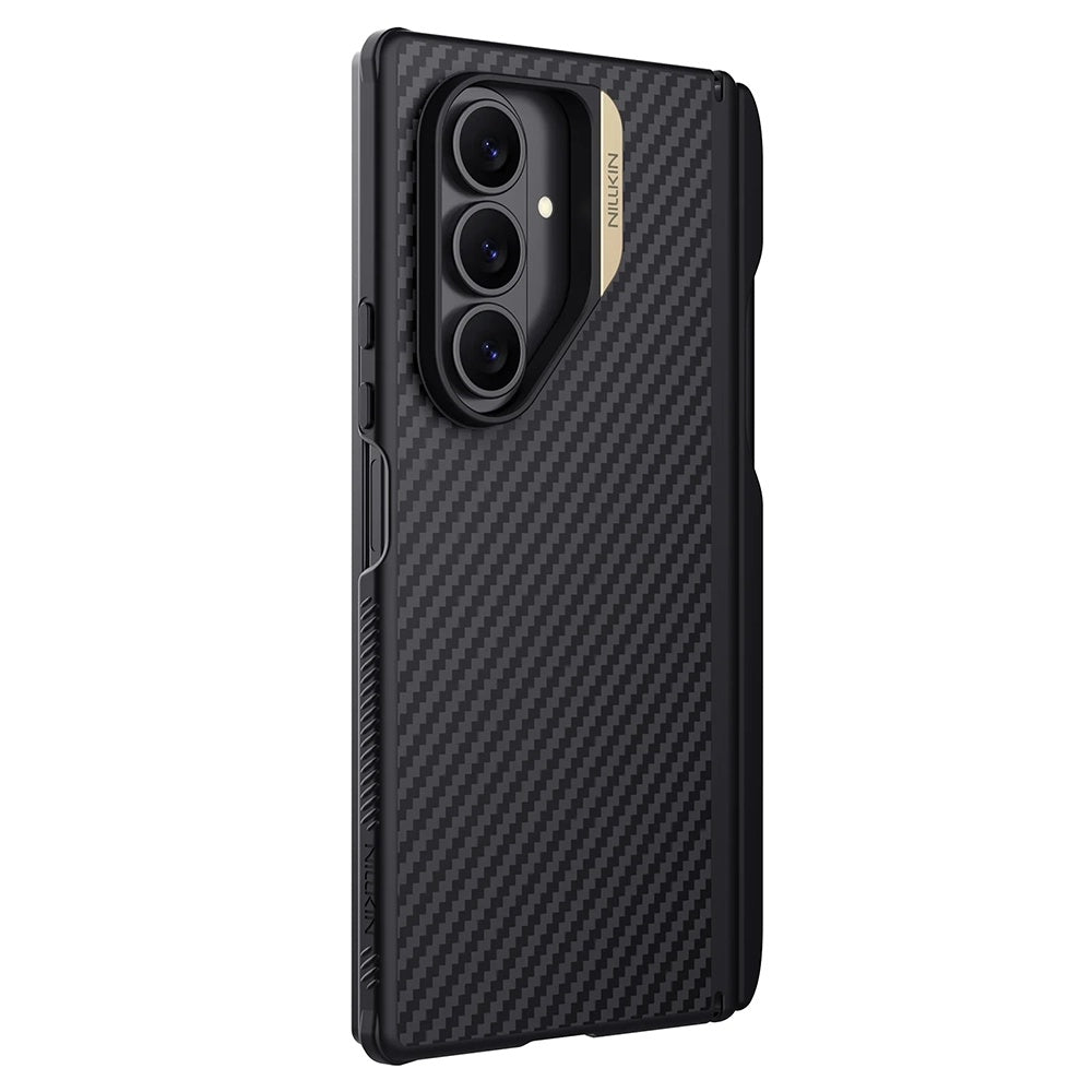 Funda MagSafe para Samsung Galaxy Z Fold7 F966, Nillkin, Synthetic Fiber Pro con soporte para S-Pen, Negra Dorada