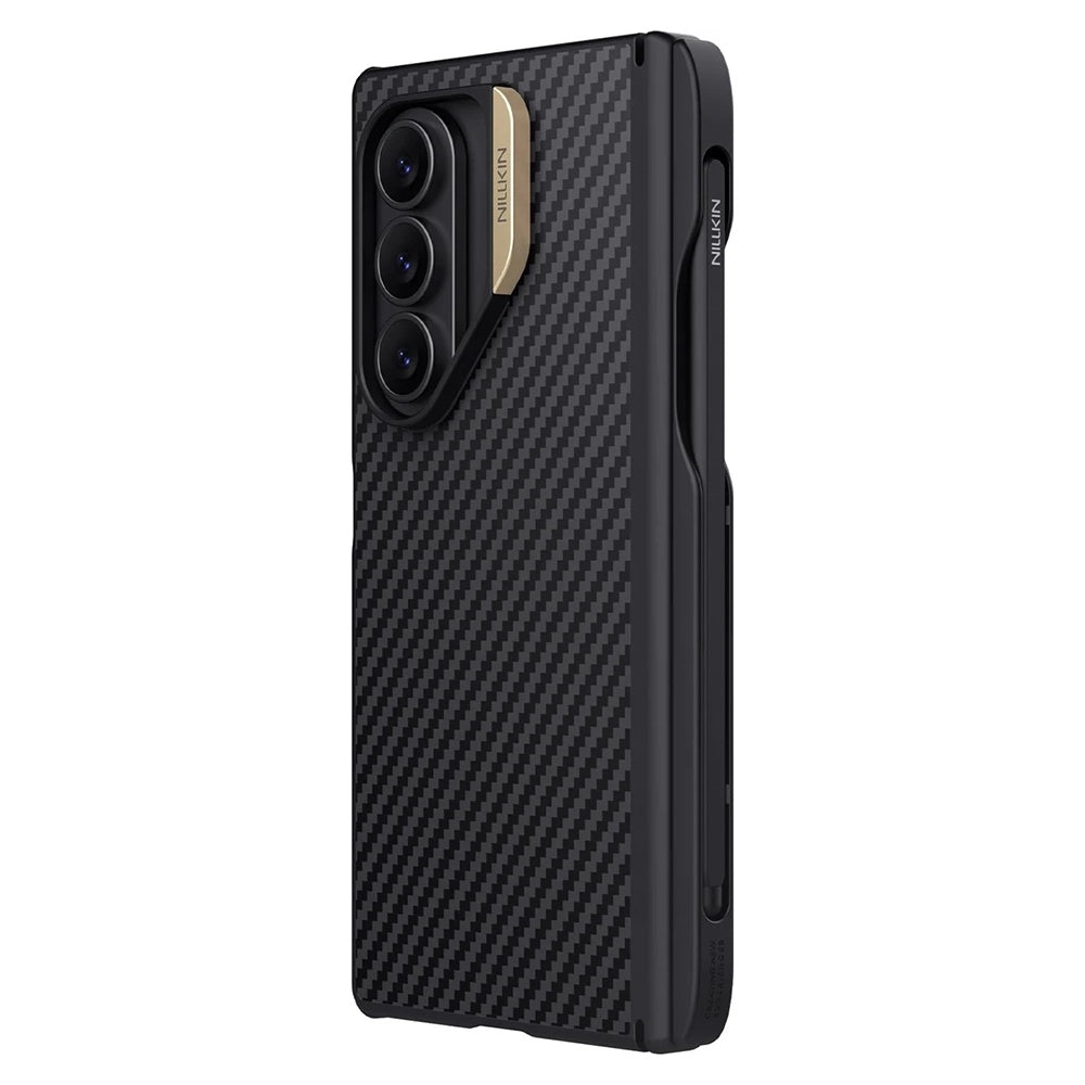Funda MagSafe para Samsung Galaxy Z Fold7 F966, Nillkin, Synthetic Fiber Pro con soporte para S-Pen, Negra Dorada