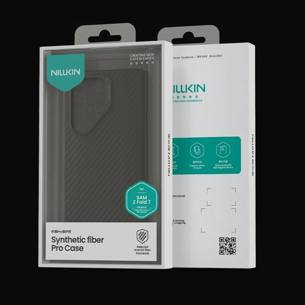 Funda MagSafe para Samsung Galaxy Z Fold7 F966, Nillkin, Synthetic Fiber Pro con soporte para S-Pen, Negra Dorada